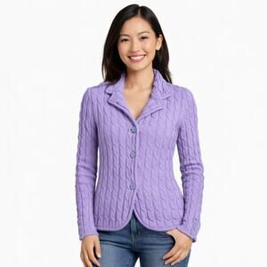 Talbots Purple Cable Knit Cardigan Sweater 100% Merino Wool Button Front XSP